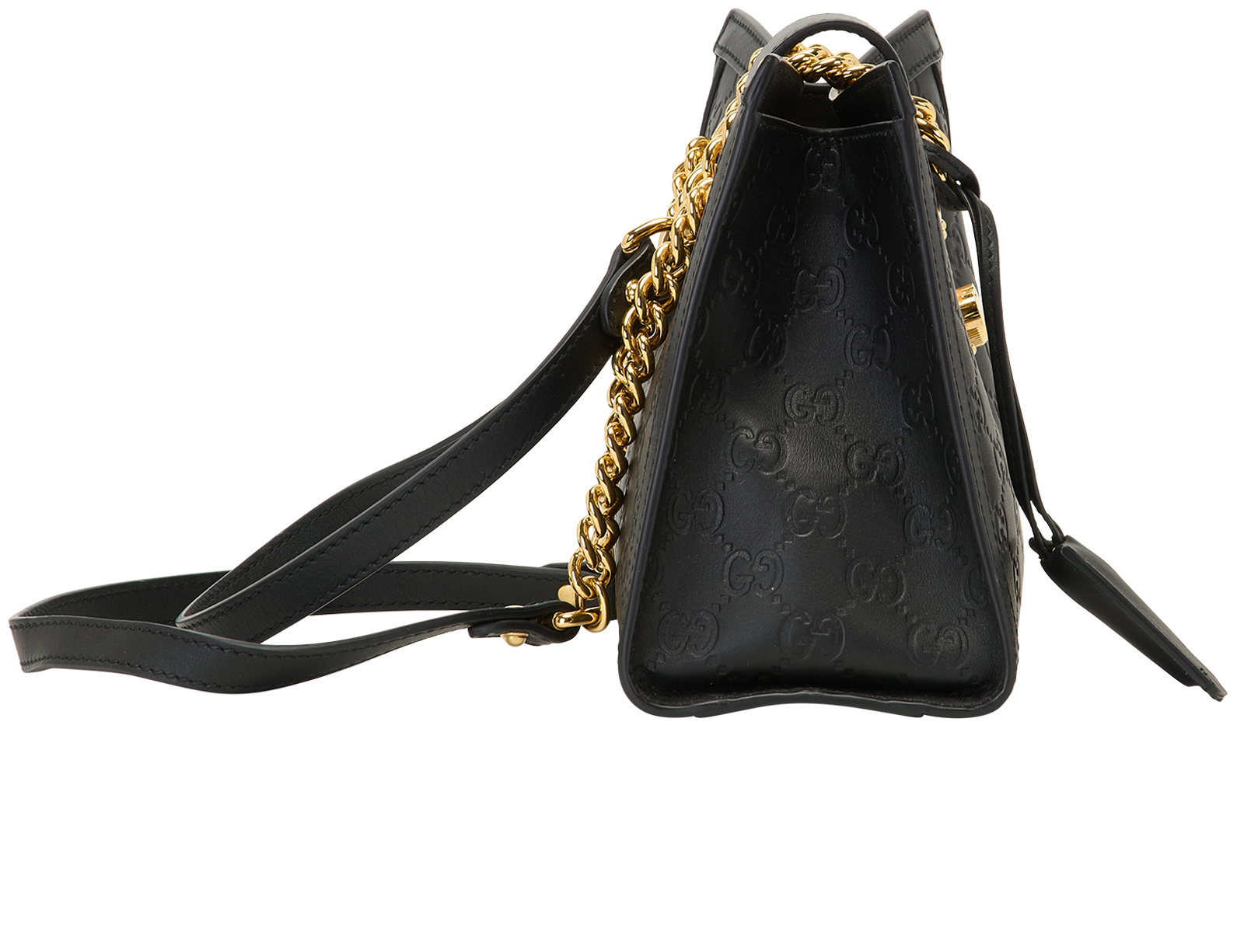 Padlock Shoulder Bag, &pound;850, Handbags, Black, Leather, Side view